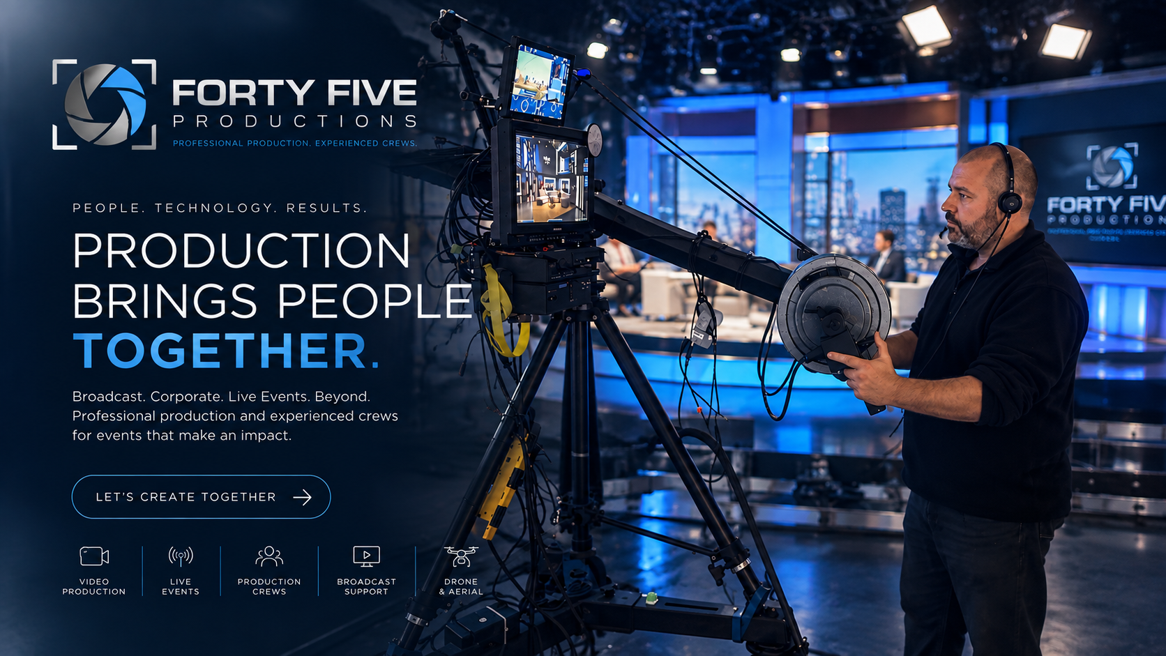 Professional camera operator working with a studio camera jib